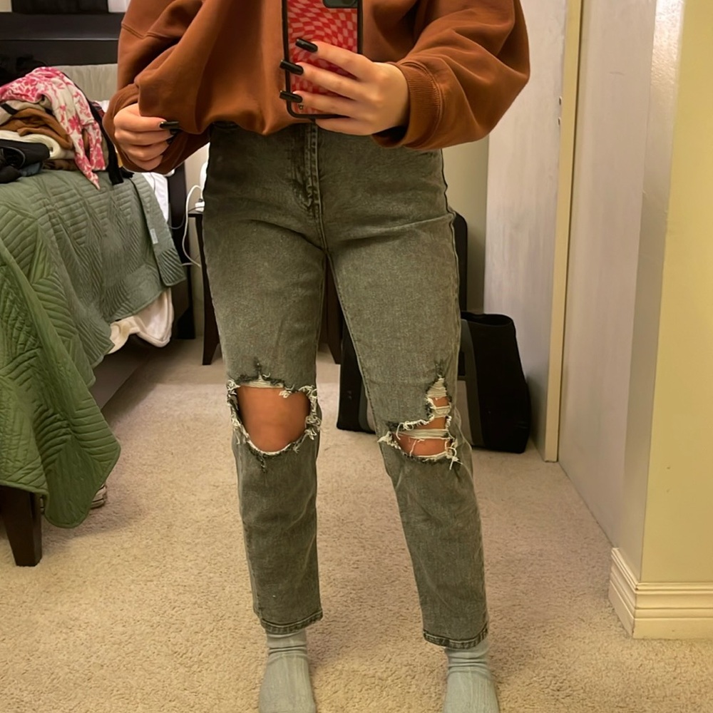 washed black denim jeans